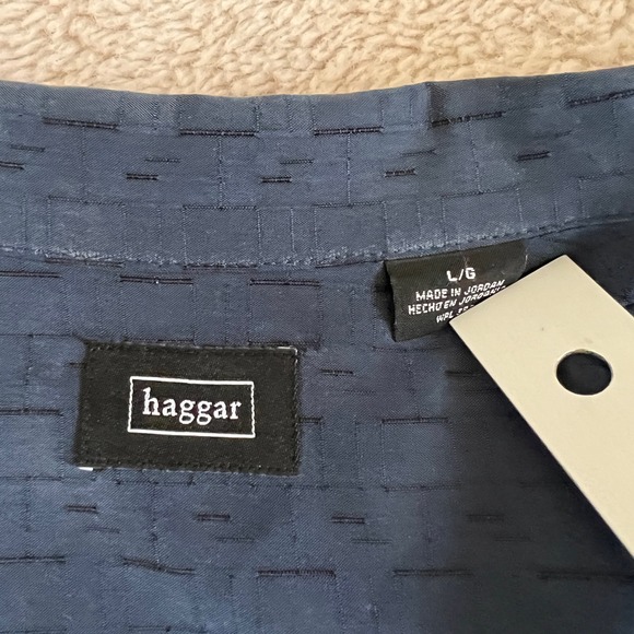 Indie Grunge Skater Textured Geometric Button Up Shirt L Dad Oversized Navy Blue - Picture 6 of 9